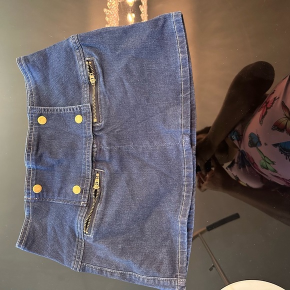 Blue Denim Mini Skirt with Gold Accents - Picture 1 of 3